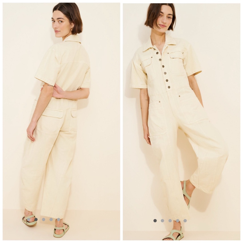 Free People Maxie Washed Coveralls Jumpsuit Denim Pastel Yellow Size 10
